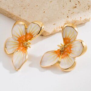 NEW Estella Orange and White Flower Petal Statement Earrings